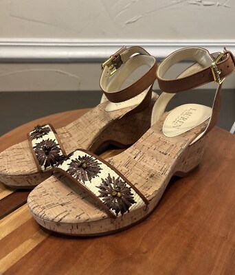 Women's LAUREN Ralph Lauren Odelia Ankle Strap Cork Wedge Sandals Shoes  Size