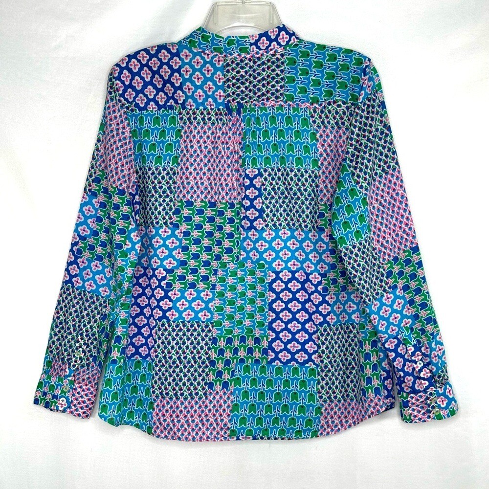 Talbots Tulip Patchwork Blouse Button Down Retro … - image 2