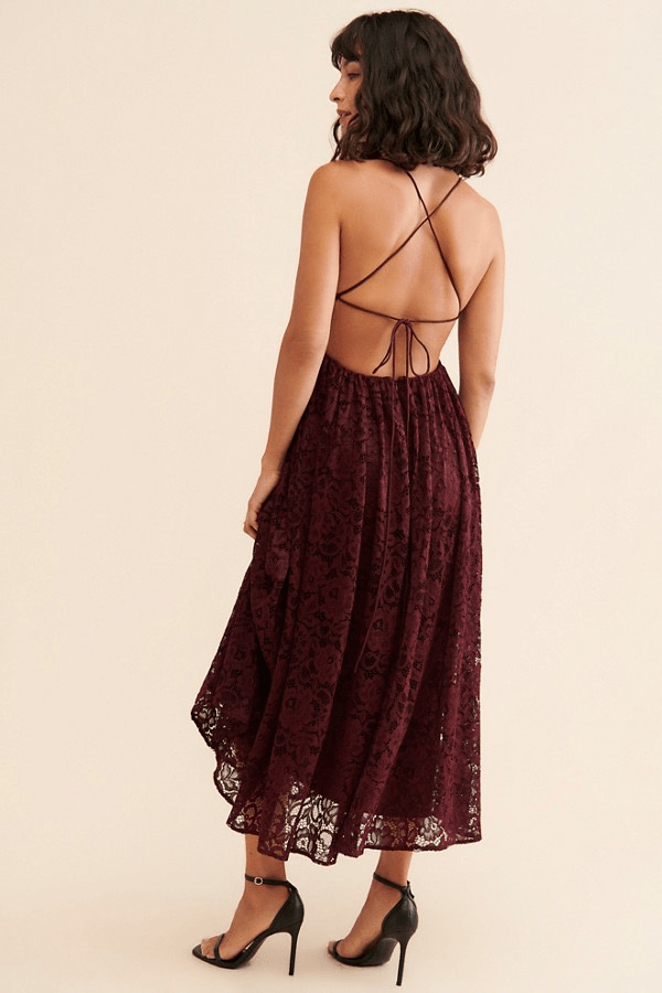 BHLDN (Anthropology) Zoe Open-Back Lace Midi Dress MSRP $248 | eBay