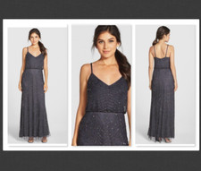  260 Adrianna Papell Embellished Blouson Gown Gunmetal Sz 2