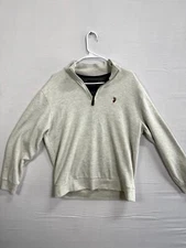 U.S. Polo Assn Sweater Men's Large Gray Logo Tight Knit Mock Neck Quarter Zip