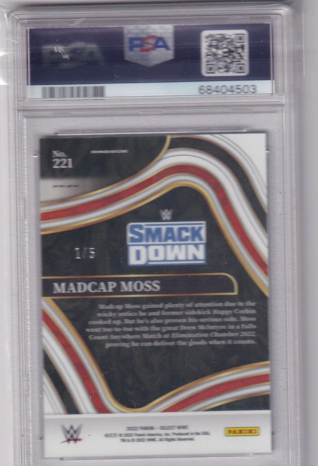 Riddick Madcap Moss 2022 Panini WWE Select Green Prizm Ringside 1/5 PSA 9 - Image 2 of 2