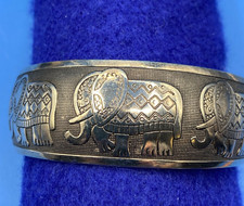 ELEPHANTS  cuff BRACELET silvertone textured metal Tibet/India trunks up gift