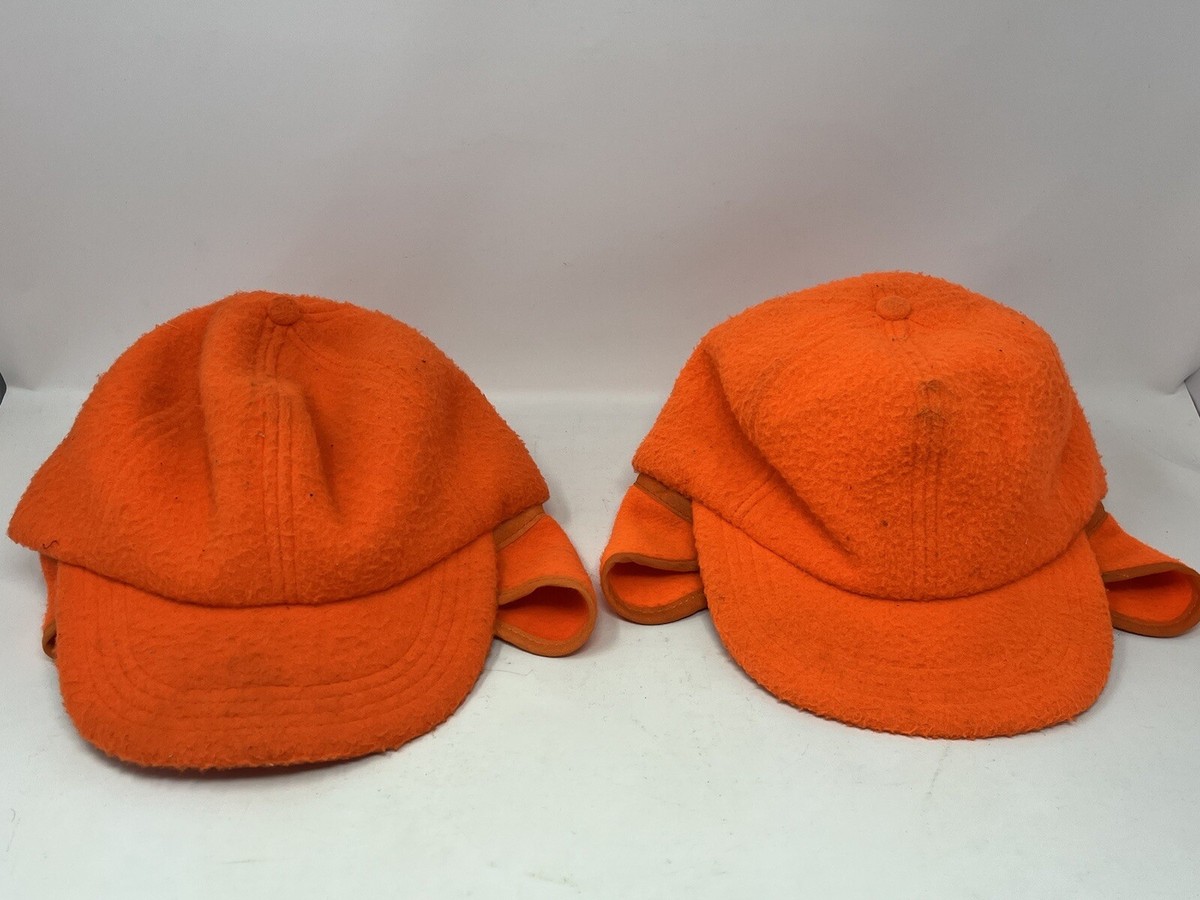 Vintage Hunting Hat Cap Size M, S, Orange Dorman Pacific Fleece Ear Flaps  USA