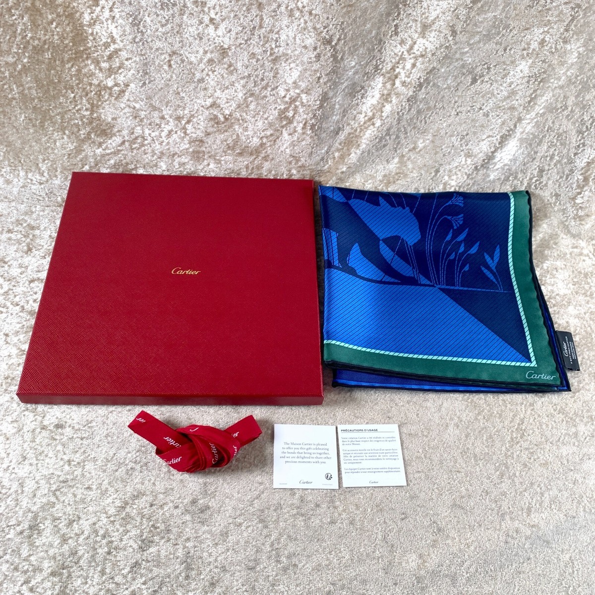 Authentic Cartier Silk Scarf Blue Panthere VIP Gift Item 42