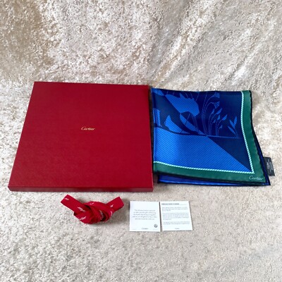 Authentic Cartier Silk Scarf Blue Panthere VIP Gift Item 42