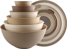 Mixing Bowls with TPR Lids - 12 Piece Plastic Nesting Bowls Set Includes 6 Prep 
