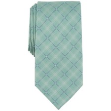 MICHAEL KORS Mint Green Thanet Grid Geo Geometric Silk Blend Neck Tie NEW