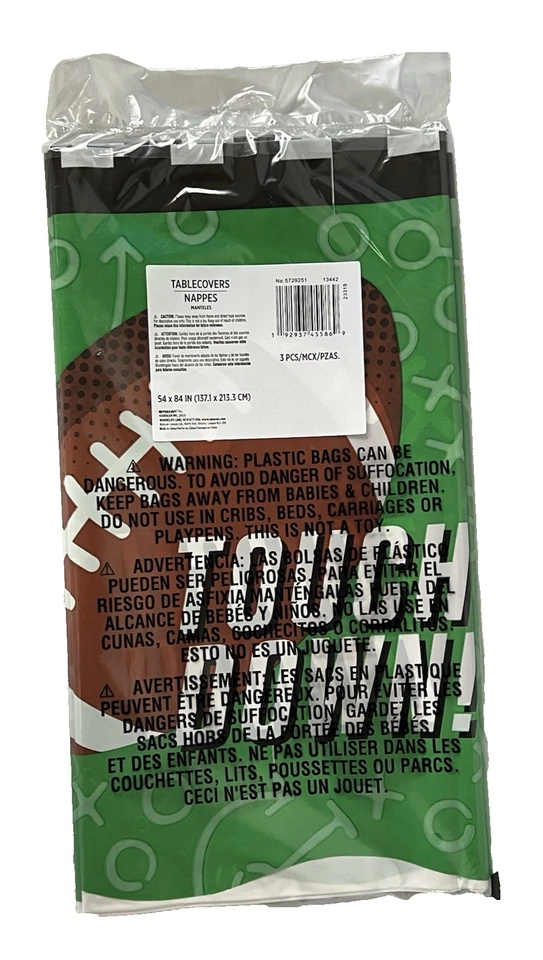 "Mantel de fútbol de plástico | Paquete de 3 piezas de fiesta 54"" x 84"" características juego" Foto 2 de 2