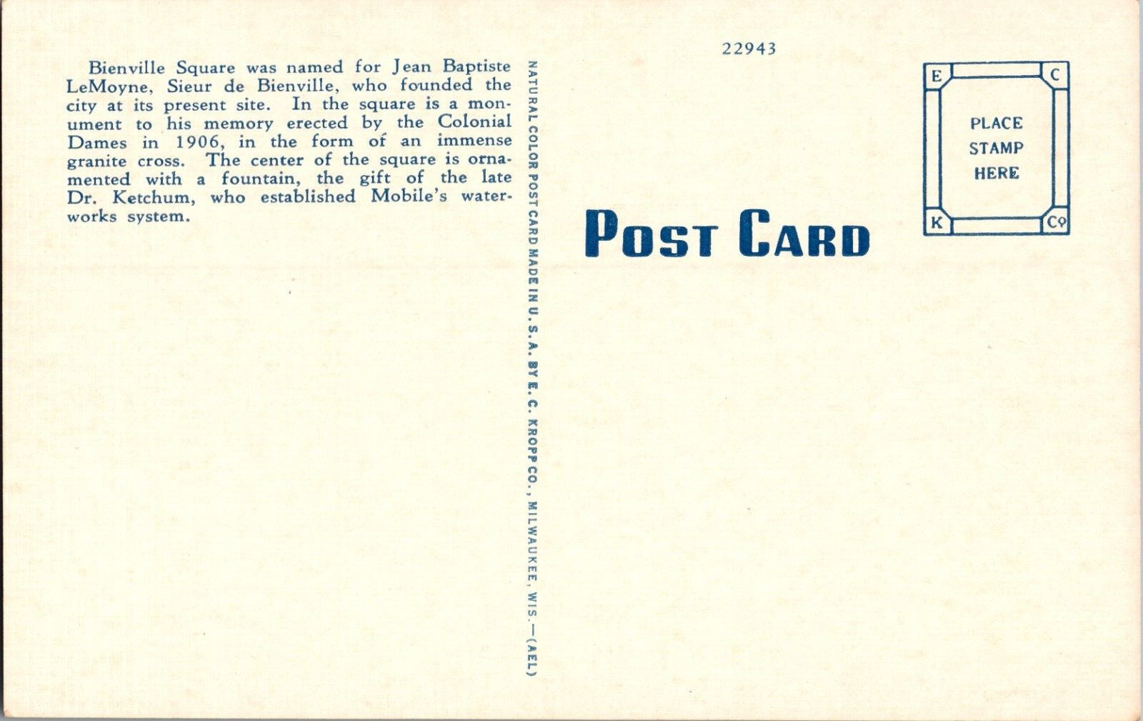 Postcard Mobile Alabama Bienville Square Fountain Monument eBay