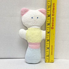 Eden Baby Kitty Cat Terry Cloth Pastel Yellow Pink Lovey Plush Hand Rattle Vtg