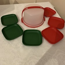 Toy Tupperware Cake Carrier With 6 Plates Red And Green