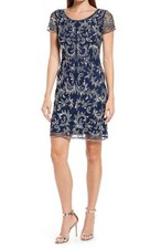Pisarro Nights Beaded Mesh Cocktail Dress Sz 8 Navy