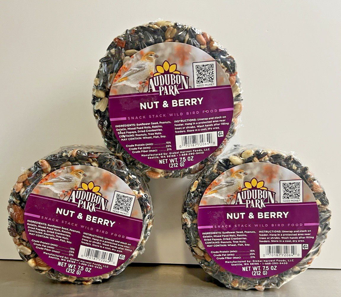 Lot of 3- Audubon Park Nut & Berry Snack Stack Wild Bird Food, Dry, 7.5 Oz. Each