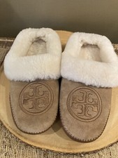Tory Burch Coley Slipper 2 Royal Tan/ Natural Size W US 6 Fur lined New