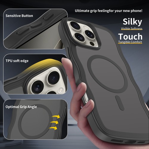 Funda delgada mate a prueba de golpes con forma de onda rizada para iPhone 13 14 15 16 Pro Max 16e - Imagen 3 de 12