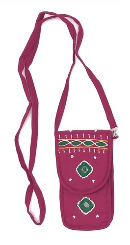 Borsa Tote Etnica Ricamata A Mano Con Fiori – Viola – 22x16cm – Zip
