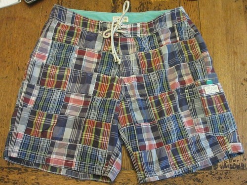VTG J CREW MADRAS PLAID PATCHWORK SWIM 