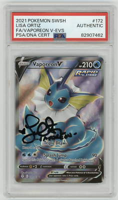 PSA Signed Lisa Ortiz Vaporeon V 172/203 Evolving Skies Ultra Rare