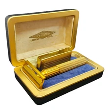 X-Rare 1950 Gillette Gold Tech Razor Set w/Unusual 43 Cigarette Advertising Case