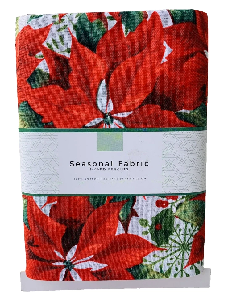 Poinsettias Christmas Fabric Winter Red Green White 100% Cotton 1 Yard x 44" - Image 4 of 4