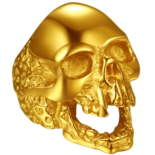 Men Vintage Gothic Punk Skull Ring Stainless Steel/Yellow Gold Plated Band #7-13 - Picture 17 of 23