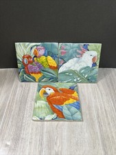Cockatoo & Parrots Kitchen Bathroom Ceramic Trivet Coasters 4” Colorful Tropical