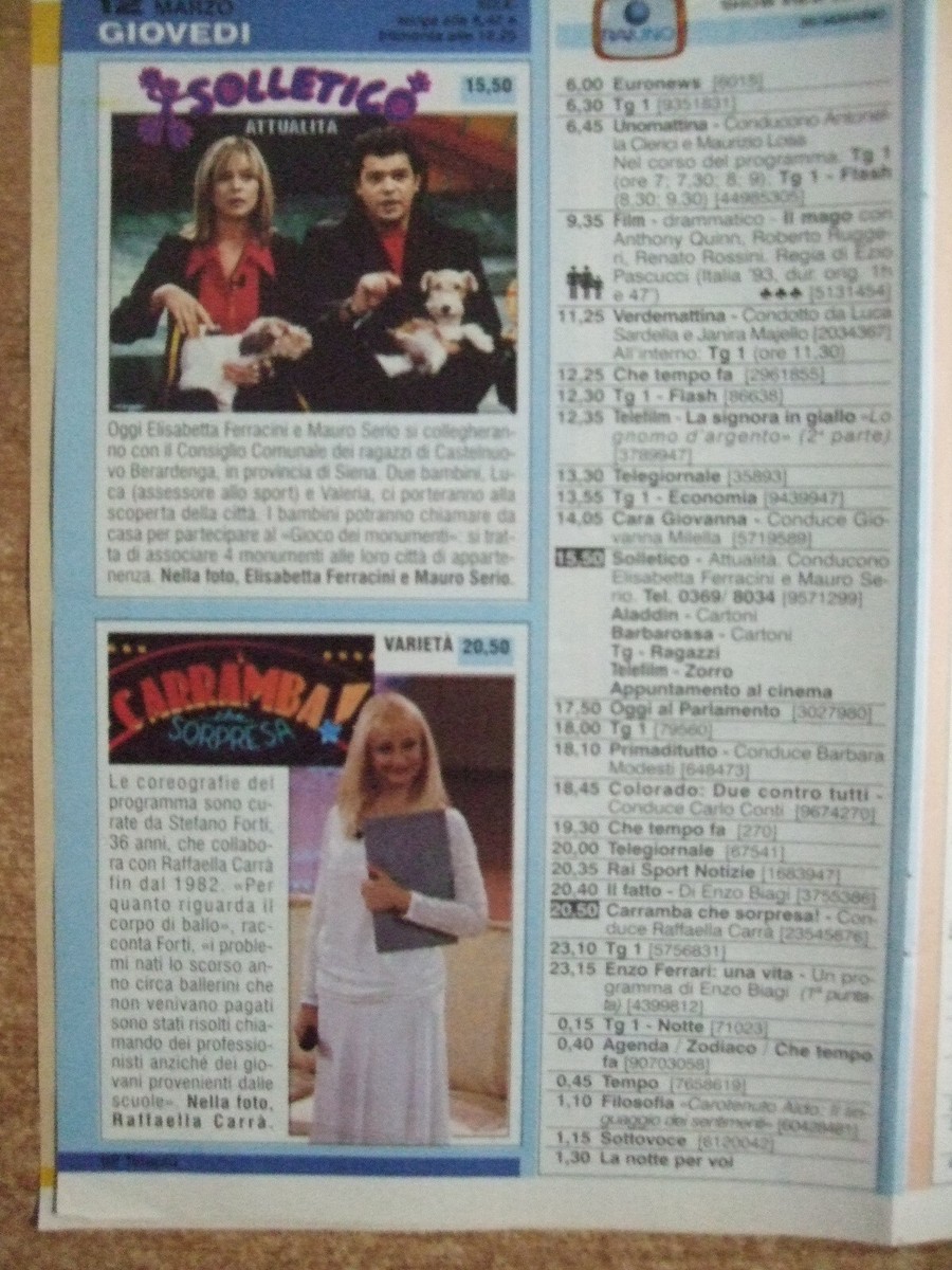 LOTTO RAFFAELLA CARRA' SERGIO JAPINO CLIPPING