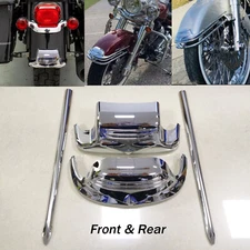 Chrome Front Rear Fender Tip + Spear Trim For Harley Road King Heritage Softail