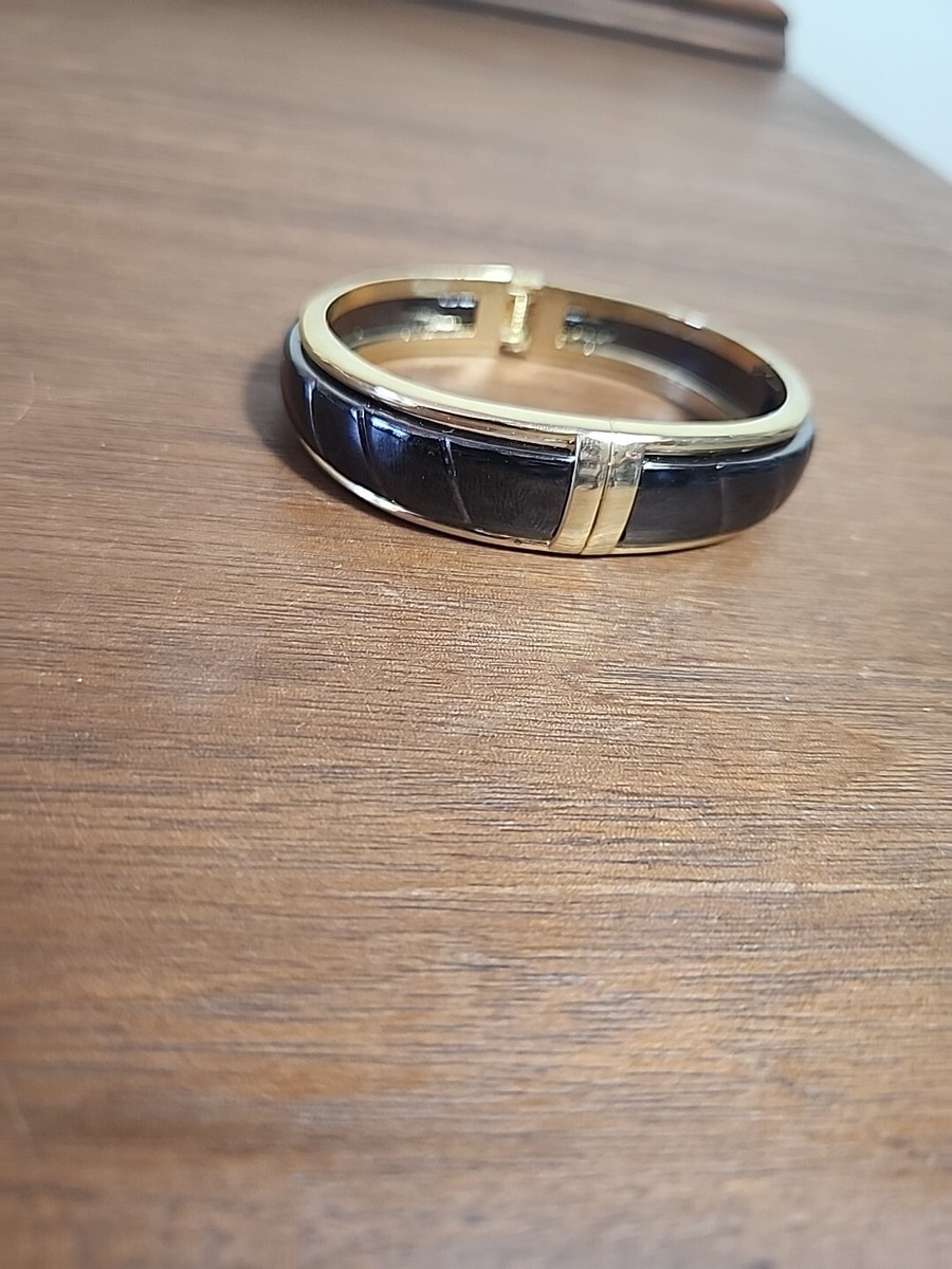 Vintage Women's Gold & Bronze or Black Wide Hinged Bangle