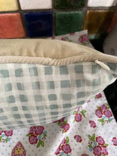 M&S Marks Spencer Beige Blue Bunny Motif Linen Cotton Blend Cushion 40cm x 30 cm - Picture 8 of 9