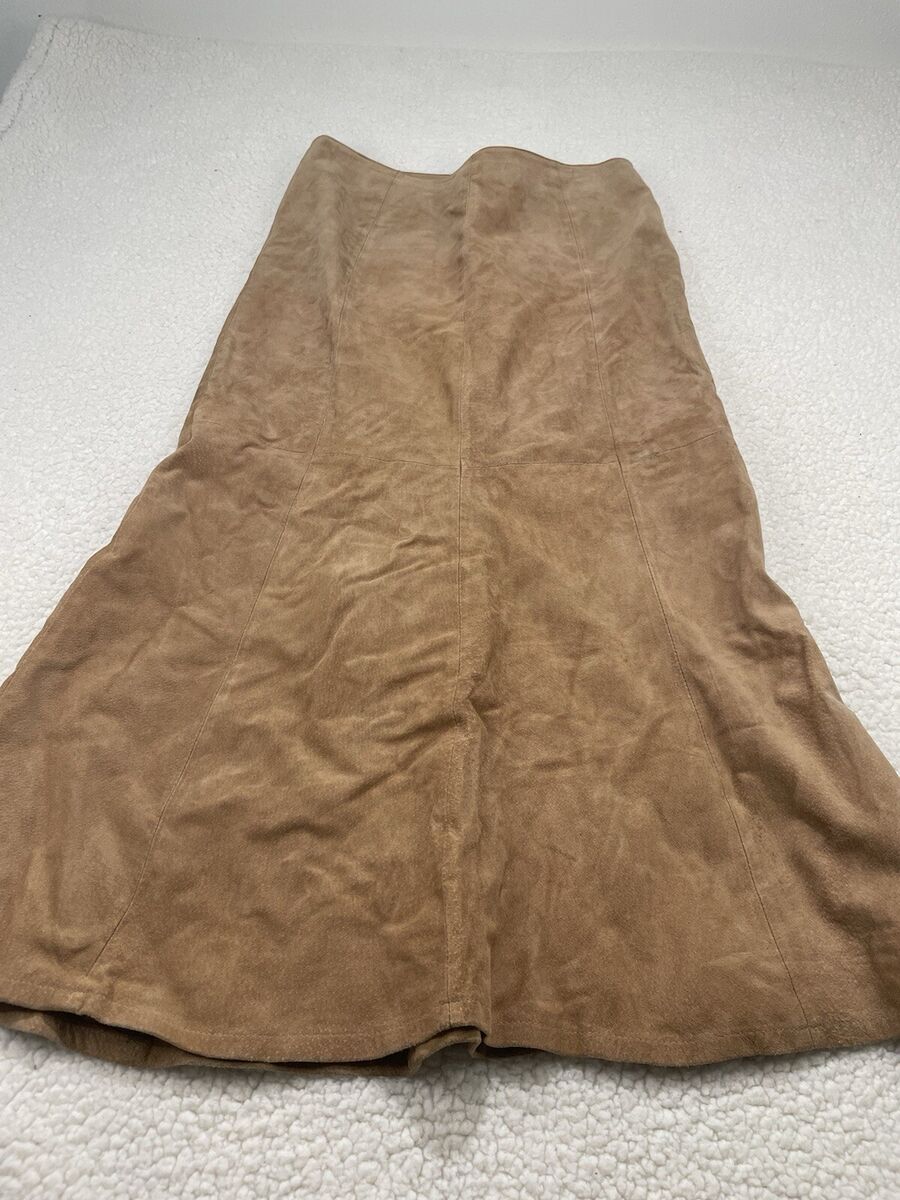 Vintage AMI Suede Leather Skirt A.M.I. Flare Maxi Size 8 Tan Vintage AMI Suede Leather Skirt A.M.I. Flare Maxi Size 8 Tan