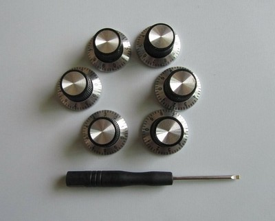 6x Vintage Style Gitarren AMP Verstärker Knopf Knöpfe Schwarz/Silber Kappe