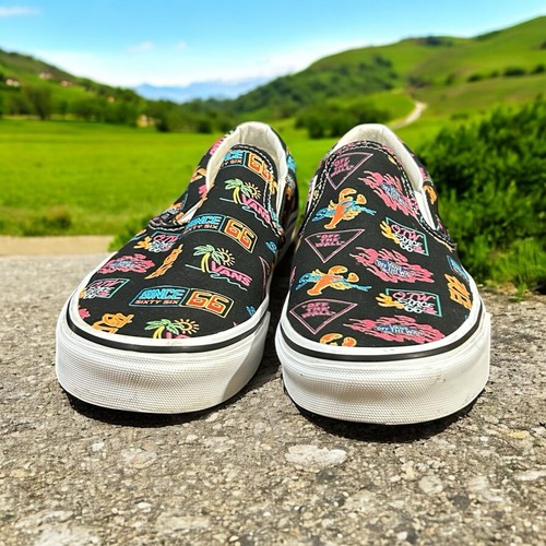 Vans Classic Slip On Neon Market Herren Größe 10 Skateschuhe Schwarz Turnschuhe - Bild 2 von 11