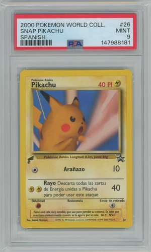 Pokémon Snap Pikachu World Collection Spanish Promo #26 2000 TCG PSA 9