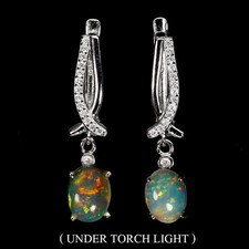925 Sterling Silver Earrings Oval Fire Opal 8x6mm Natural Gemstone Jewelry