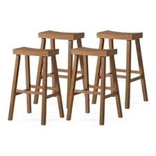 Maven Lane Vincent Wooden Rustic Aesthetic Kitchen Bar Stool, Set of 4(Open Box)