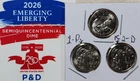 3 coins 1776-2026 Semi-Quincentennial BU Liberty Dime 1-P & 2-D Set.