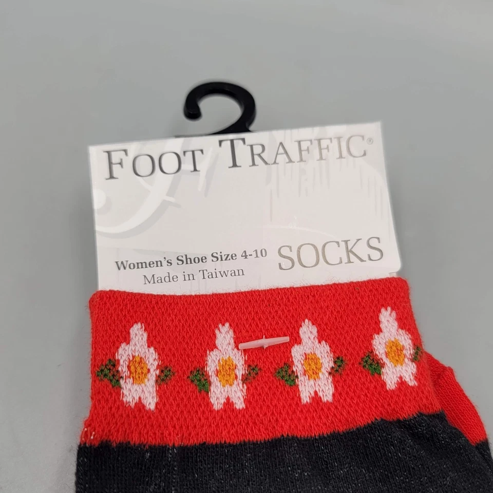 Calcetines Foot Traffic Mujer Zapato Talla 4-10 Negro Rojo Lucky Cat Maneki Neko Foto 3 de 4