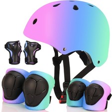 Color Gradient Adjustable Bike Helmet with Knee and Elbow Pads - Kids Toddler...