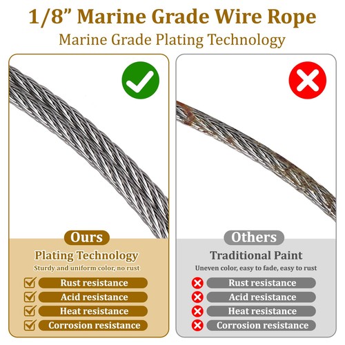 1/8" Stainless Steel Cable 100ft Wire Rope Metal Cable with Loop Sleeve and S... - 第 6/7 張圖片