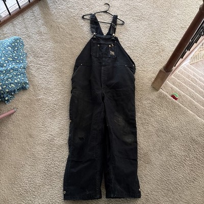 Carhartt Duck Bib Overalls Mens 48x30 Quilt Lined Double Knee Workwear R41 BLK