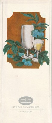 DDR  Getränkekarte Karl Marx Stadt Interhotel ChemnitzerHof  Stadtrestaurant