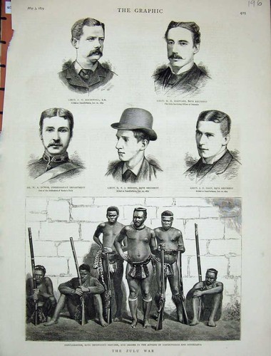 Original Old Antique Print Dabulamanzie Macdowell Harward Dunne 1879 Zulu War