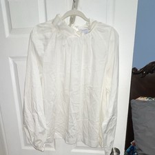 Liz Claiborne White Solid Woven Cotton Mock N...