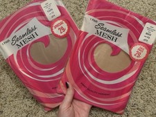 2 Pairs Vintage Seamless Mesh Nylon Hosiery Pantyhose Size 10 Taupe  9.5 Beige