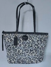 Authentic Coach F17973 Gray Ocelot Nylon Tote Bag Purse Leopard Print