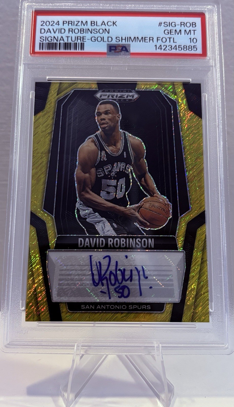 2024-25 Panini Prizm Black David Robinson FOTL Gold Shimmer Auto /10 PSA 10