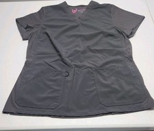 Urbane Performance Scrub Top Women  s Med Gray Solid Short Sleeve V Neck Pockets