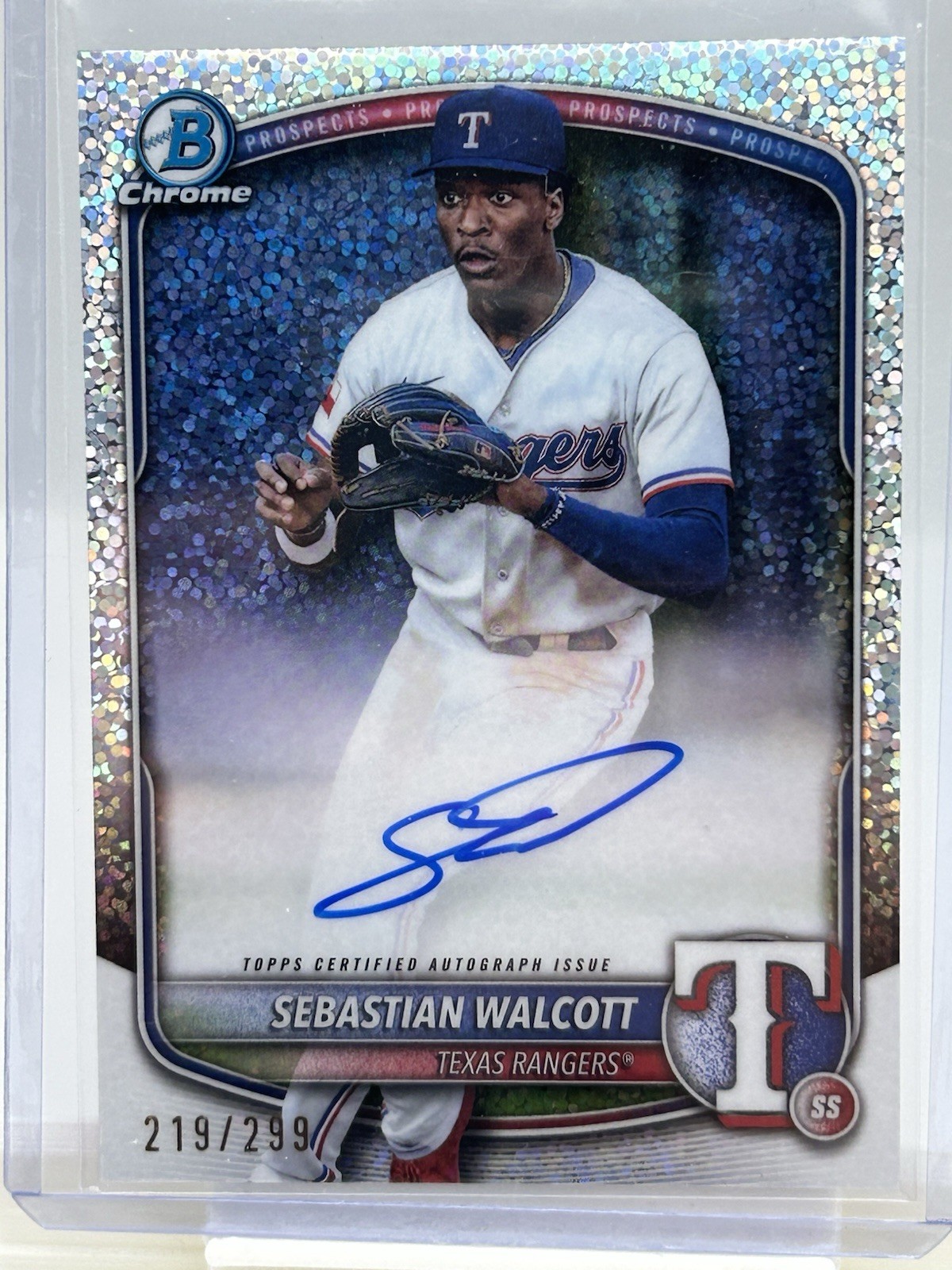 2025 Bowman Chrome SEBASTIAN WALCOTT #CPA-SW Speckle Refractor Auto /299 Rangers